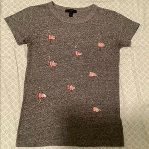 JCREW grey flamingo sequin tshirt size XS, NWOT